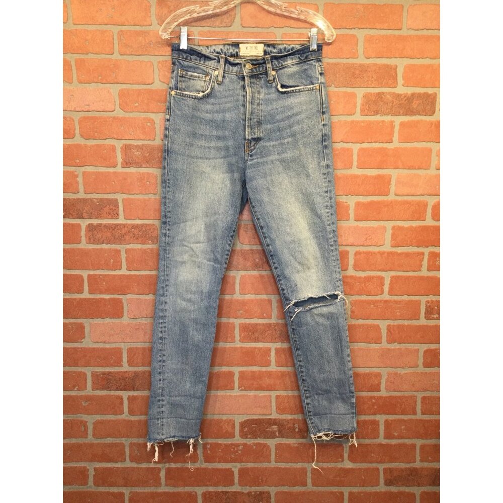 We The Free People Womens Jeans Distressed High Waist Size 27 Denim Button Fly